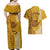 Strong Maui Couples Matching Off Shoulder Maxi Dress and Hawaiian Shirt Good Living Hawaii with Shaka Sign Kakau Tribal Gold LT9 - Polynesian Pride