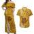 Personalised Strong Maui Couples Matching Off Shoulder Maxi Dress and Hawaiian Shirt Good Living Hawaii with Shaka Sign Kakau Tribal Gold LT9 Gold - Polynesian Pride