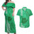 Strong Maui Couples Matching Off Shoulder Maxi Dress and Hawaiian Shirt Good Living Hawaii with Shaka Sign Kakau Tribal Green LT9 Green - Polynesian Pride