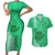 Strong Maui Couples Matching Short Sleeve Bodycon Dress and Hawaiian Shirt Good Living Hawaii with Shaka Sign Kakau Tribal Green LT9 Green - Polynesian Pride