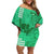 Personalised Strong Maui Off Shoulder Short Dress Good Living Hawaii with Shaka Sign Kakau Tribal Green LT9 Women Green - Polynesian Pride