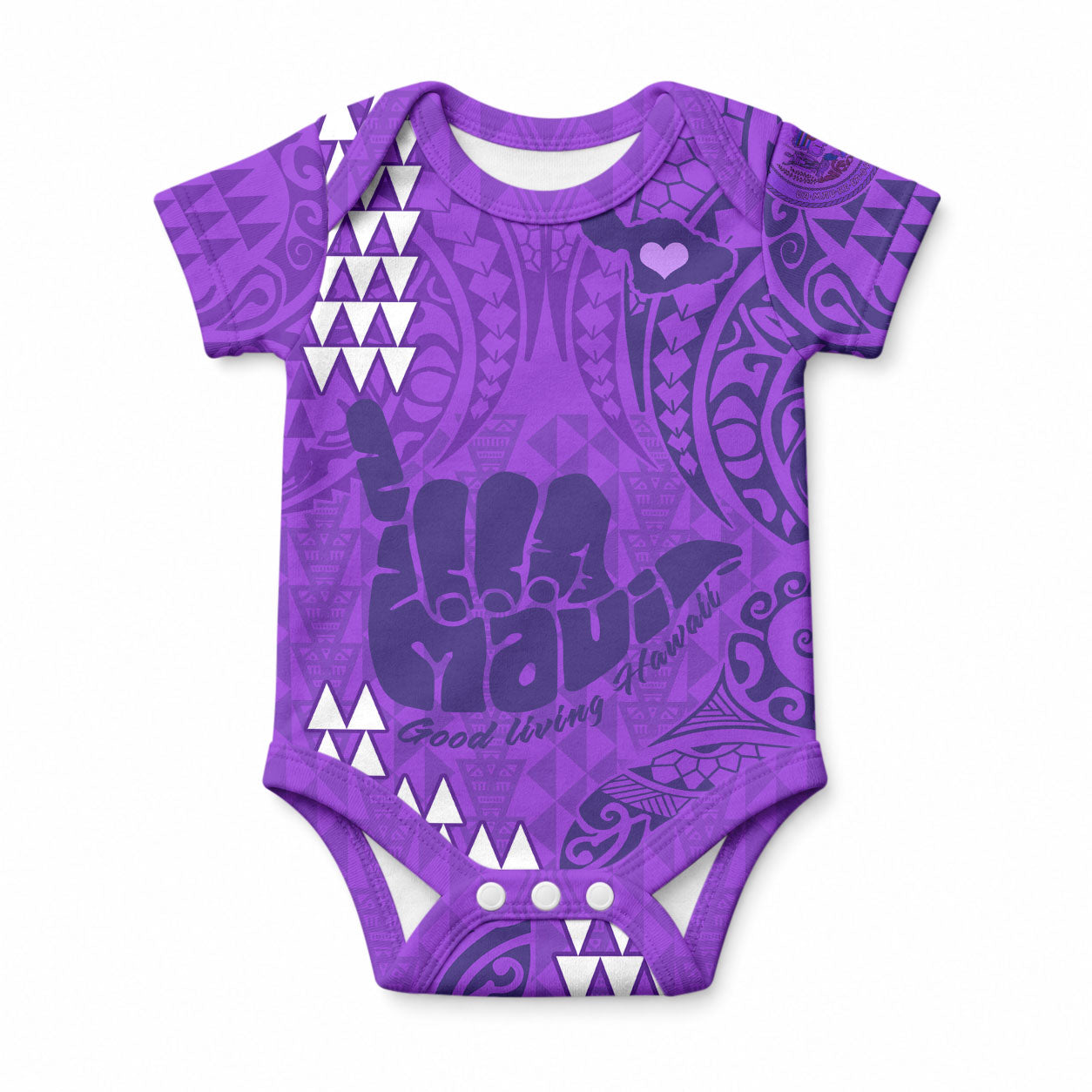 Strong Maui Baby Onesie Good Living Hawaii with Shaka Sign Kakau Tribal Purple LT9 Purple - Polynesian Pride