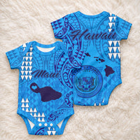 Maui Island Baby Onesie Kakau Tribal Mixed Polynesian Pattern Blue LT9 - Polynesian Pride
