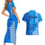 Maui Island Couples Matching Short Sleeve Bodycon Dress and Hawaiian Shirt Kakau Tribal Mixed Polynesian Pattern Blue LT9 - Polynesian Pride