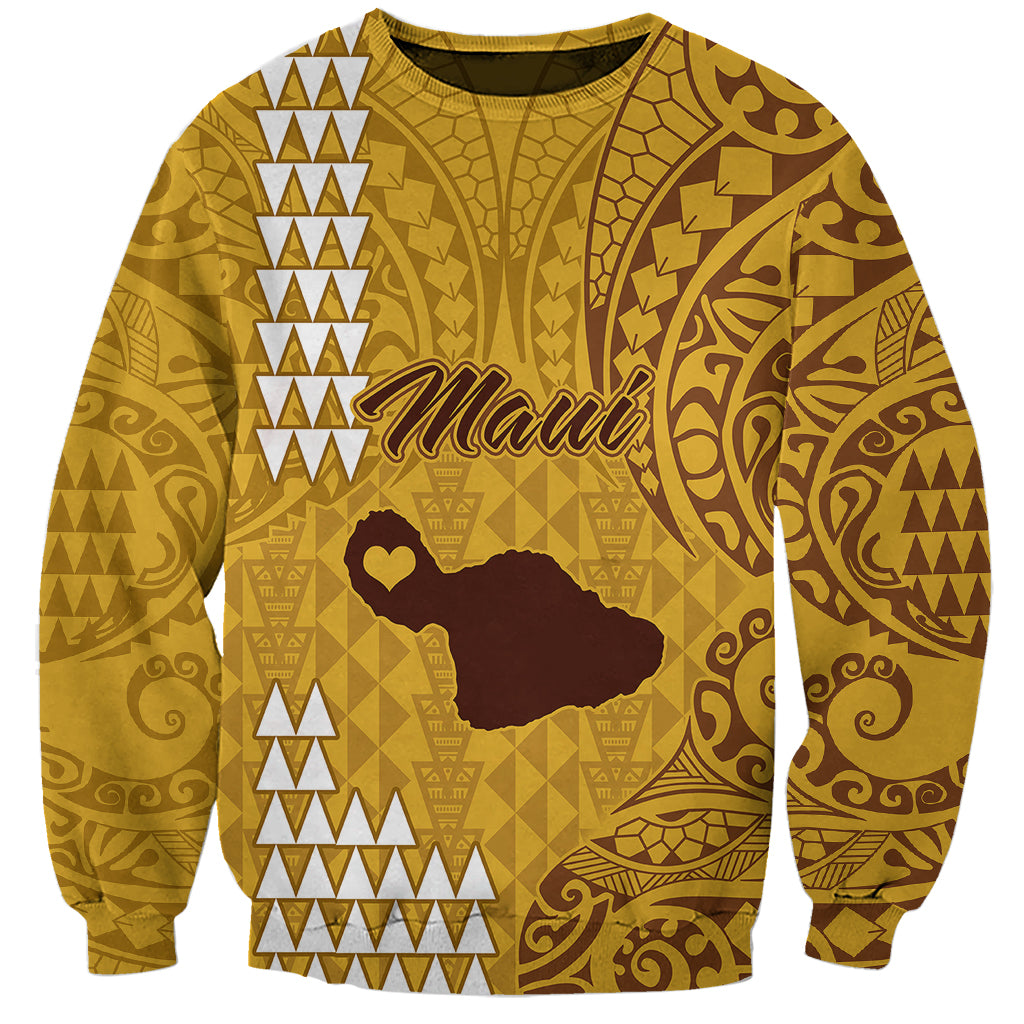 Maui Island Sweatshirt Kakau Tribal Mixed Polynesian Pattern Gold LT9 Unisex Gold - Polynesian Pride