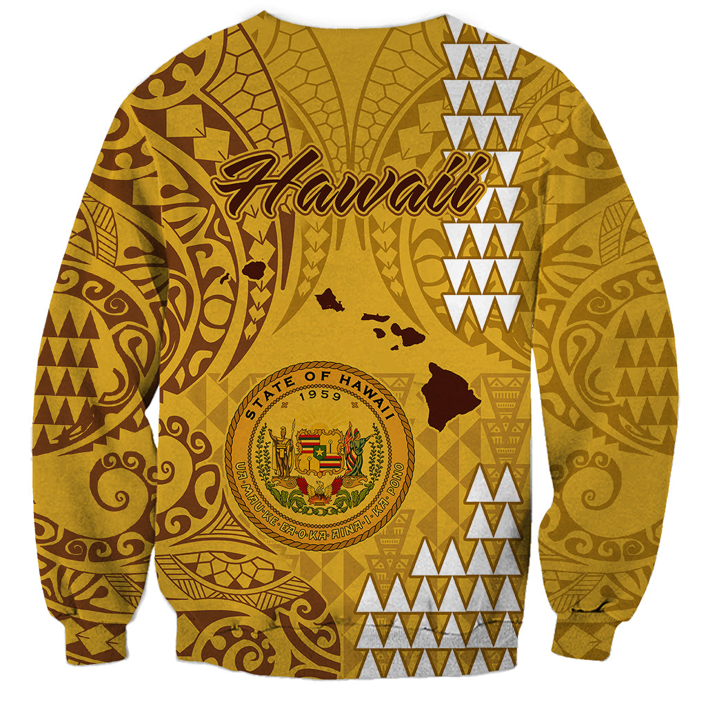 Maui Island Sweatshirt Kakau Tribal Mixed Polynesian Pattern Gold LT9 - Polynesian Pride