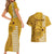 Personalised Maui Island Couples Matching Short Sleeve Bodycon Dress and Hawaiian Shirt Kakau Tribal Mixed Polynesian Pattern Gold LT9 - Polynesian Pride