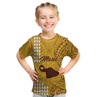 Personalised Maui Island Kid T Shirt Kakau Tribal Mixed Polynesian Pattern Gold LT9 Gold - Polynesian Pride