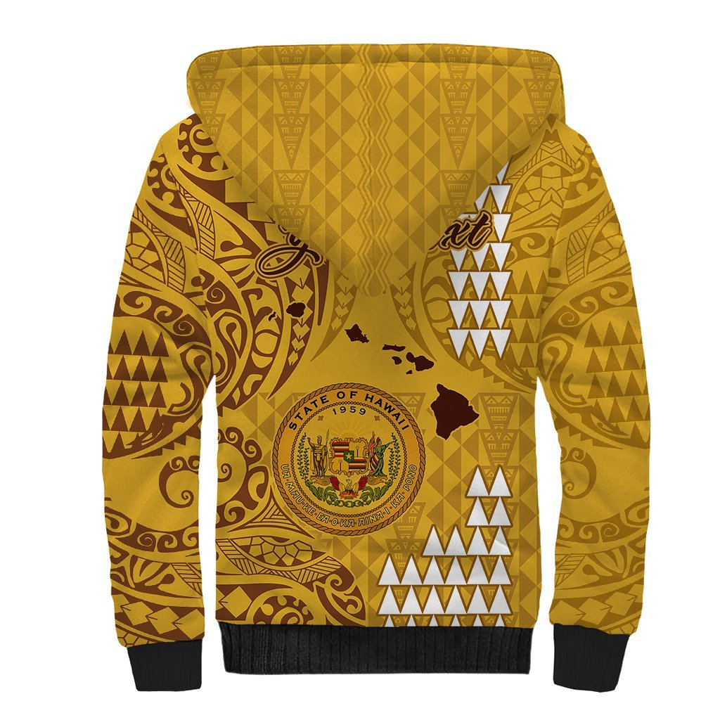Personalised Maui Island Sherpa Hoodie Kakau Tribal Mixed Polynesian Pattern Gold LT9 - Polynesian Pride