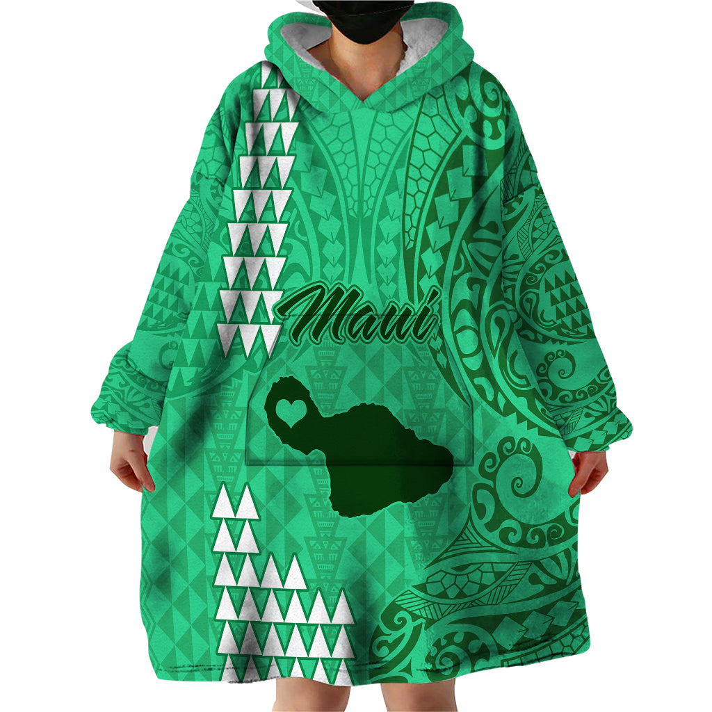 Maui Island Wearable Blanket Hoodie Kakau Tribal Mixed Polynesian Pattern Green LT9 - Polynesian Pride