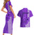 Personalised Maui Island Couples Matching Short Sleeve Bodycon Dress and Hawaiian Shirt Kakau Tribal Mixed Polynesian Pattern Purple LT9 - Polynesian Pride