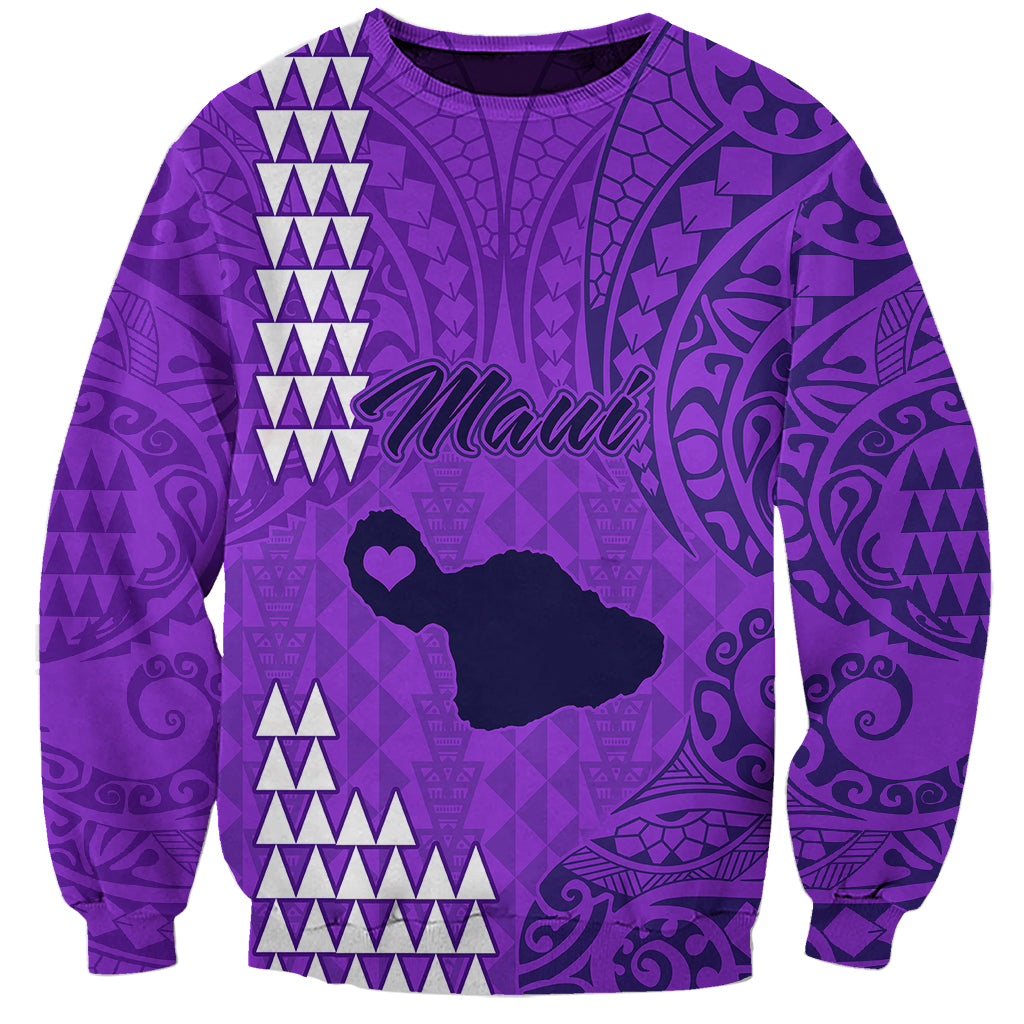 Personalised Maui Island Sweatshirt Kakau Tribal Mixed Polynesian Pattern Purple LT9 Unisex Purple - Polynesian Pride