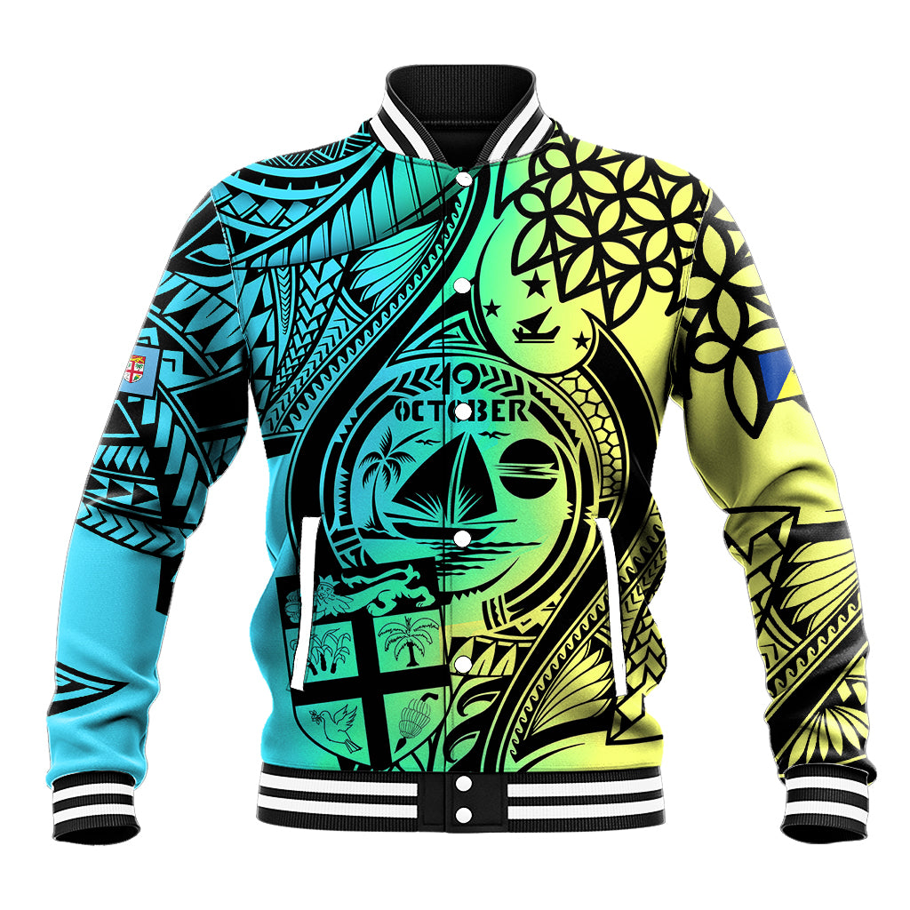 Malampa Fiji Day Baseball Jacket Vanuatu Sand Drawing With Polynesian Pattern LT9 Unisex Black - Polynesian Pride