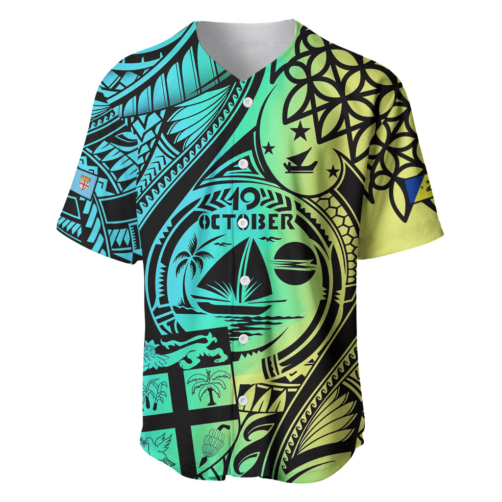 Malampa Fiji Day Baseball Jersey Vanuatu Sand Drawing With Polynesian Pattern LT9 Black - Polynesian Pride