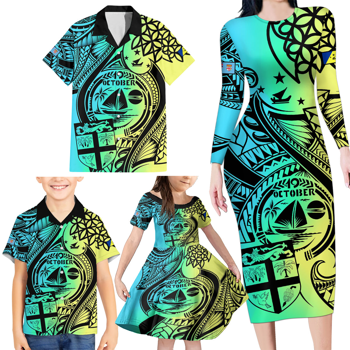 malampa-fiji-day-family-matching-long-sleeve-bodycon-dress-and-hawaiian-shirt-vanuatu-sand-drawing-with-polynesian-pattern