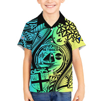 Malampa Fiji Day Kid Hawaiian Shirt Vanuatu Sand Drawing With Polynesian Pattern LT9 Kid Black - Polynesian Pride