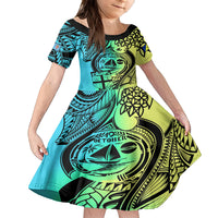 Malampa Fiji Day Kid Short Sleeve Dress Vanuatu Sand Drawing With Polynesian Pattern LT9 KID Black - Polynesian Pride