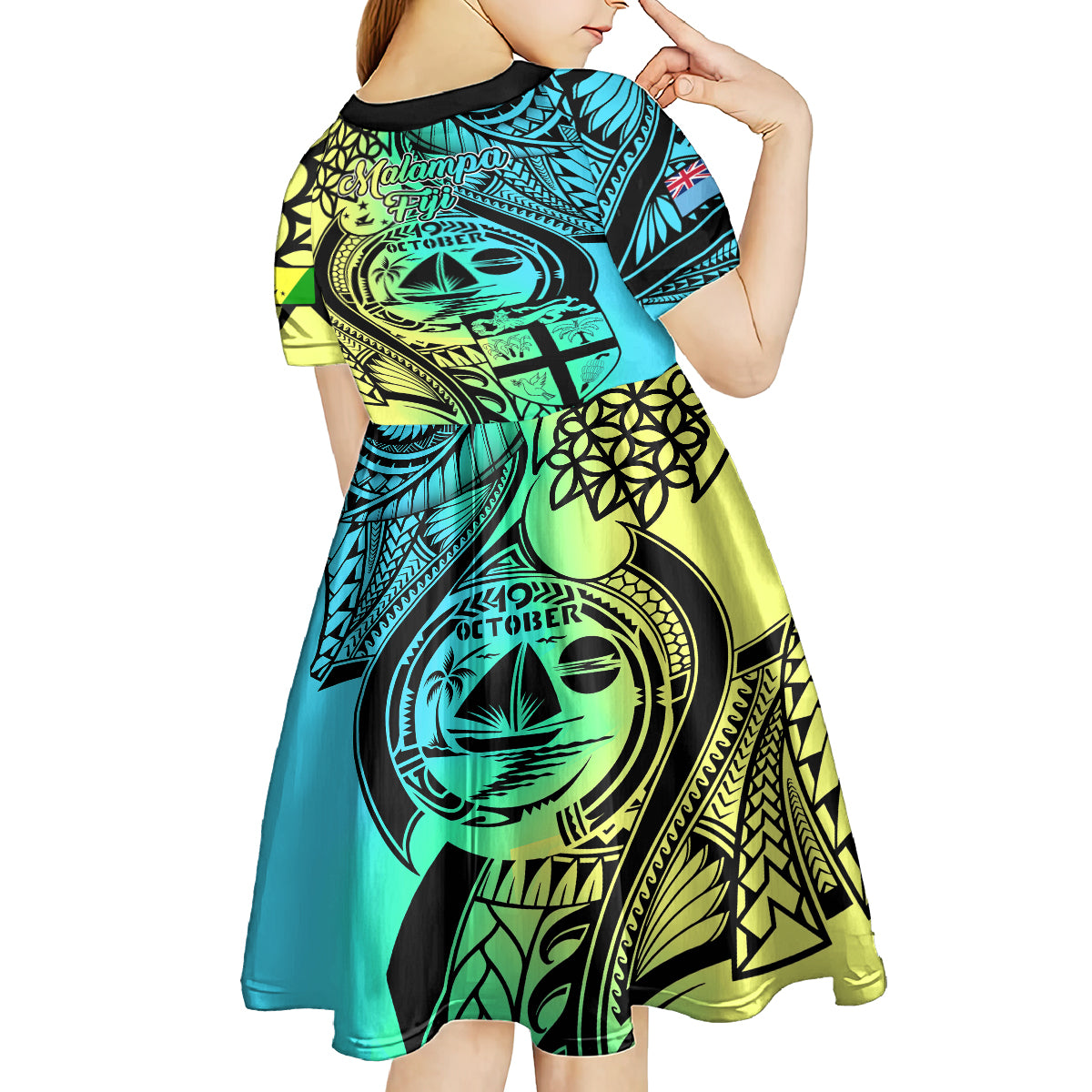 Malampa Fiji Day Kid Short Sleeve Dress Vanuatu Sand Drawing With Polynesian Pattern LT9 - Polynesian Pride