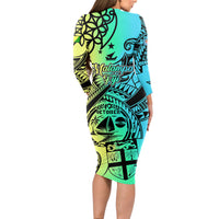 Malampa Fiji Day Long Sleeve Bodycon Dress Vanuatu Sand Drawing With Polynesian Pattern LT9 - Polynesian Pride