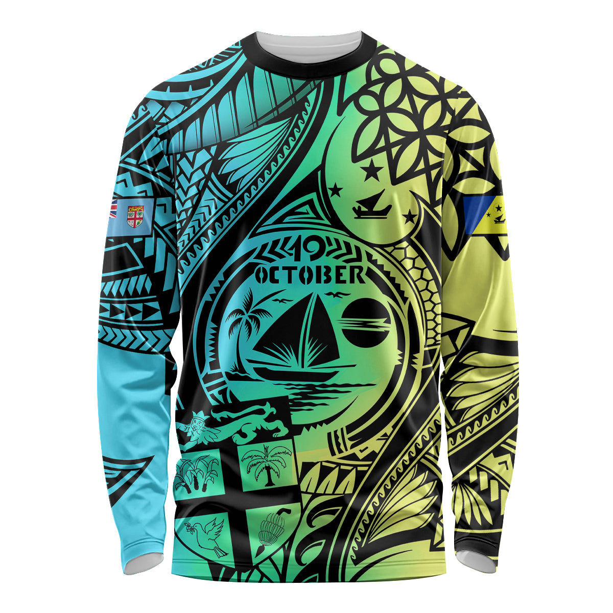 Malampa Fiji Day Long Sleeve Shirt Vanuatu Sand Drawing With Polynesian Pattern LT9 Unisex Black - Polynesian Pride