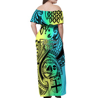 Malampa Fiji Day Off Shoulder Maxi Dress Vanuatu Sand Drawing With Polynesian Pattern LT9 - Polynesian Pride
