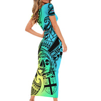 Malampa Fiji Day Short Sleeve Bodycon Dress Vanuatu Sand Drawing With Polynesian Pattern LT9 - Polynesian Pride