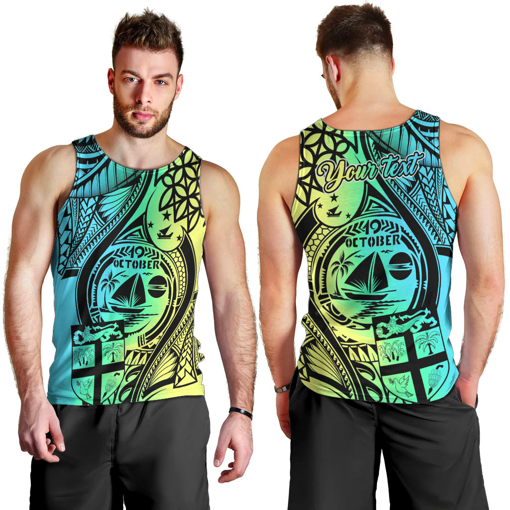 Personalised Malampa Fiji Day Men Tank Top Vanuatu Sand Drawing With Polynesian Pattern LT9 - Polynesian Pride