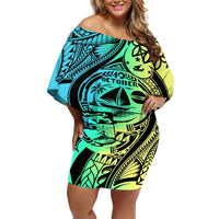 Personalised Malampa Fiji Day Off Shoulder Short Dress Vanuatu Sand Drawing With Polynesian Pattern LT9 Women Black - Polynesian Pride