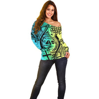 Personalised Malampa Fiji Day Off Shoulder Sweater Vanuatu Sand Drawing With Polynesian Pattern LT9 - Polynesian Pride