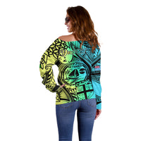 Personalised Malampa Fiji Day Off Shoulder Sweater Vanuatu Sand Drawing With Polynesian Pattern LT9 - Polynesian Pride