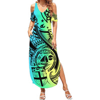 Personalised Malampa Fiji Day Summer Maxi Dress Vanuatu Sand Drawing With Polynesian Pattern LT9 Women Black - Polynesian Pride