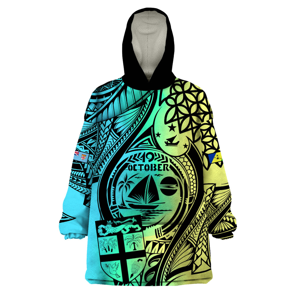 Personalised Malampa Fiji Day Wearable Blanket Hoodie Vanuatu Sand Drawing With Polynesian Pattern LT9 One Size Black - Polynesian Pride