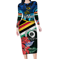 Torba Vanuatu Long Sleeve Bodycon Dress Sand Drawing With Polynesian Pattern LT9 Long Dress Black - Polynesian Pride