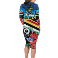 Torba Vanuatu Long Sleeve Bodycon Dress Sand Drawing With Polynesian Pattern LT9 - Polynesian Pride