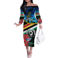 Personalised Torba Vanuatu Off The Shoulder Long Sleeve Dress Sand Drawing With Polynesian Pattern LT9 Women Black - Polynesian Pride