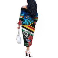 Personalised Torba Vanuatu Off The Shoulder Long Sleeve Dress Sand Drawing With Polynesian Pattern LT9 - Polynesian Pride