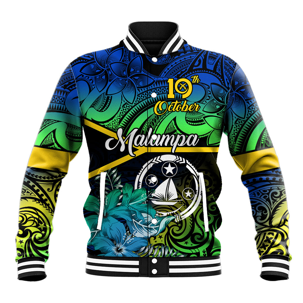 Malampa Day Baseball Jacket Vanuatu Flowers with Malampa Emblem Tribal Pattern LT9 Unisex Black - Polynesian Pride