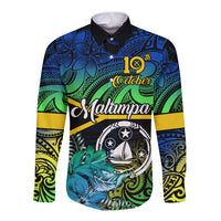 Personalised Malampa Day Long Sleeve Button Shirt Vanuatu Flowers with Malampa Emblem Tribal Pattern LT9 Unisex Black - Polynesian Pride
