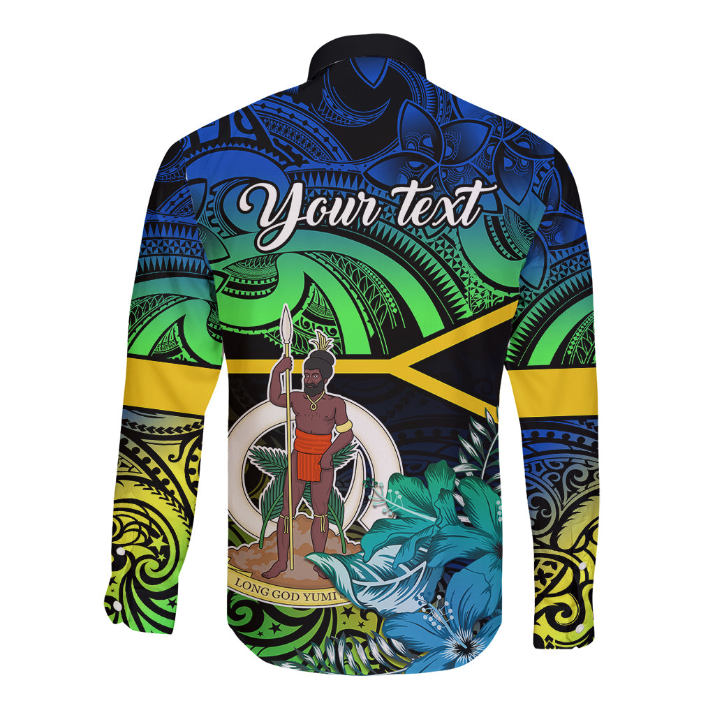 Personalised Malampa Day Long Sleeve Button Shirt Vanuatu Flowers with Malampa Emblem Tribal Pattern LT9 - Polynesian Pride