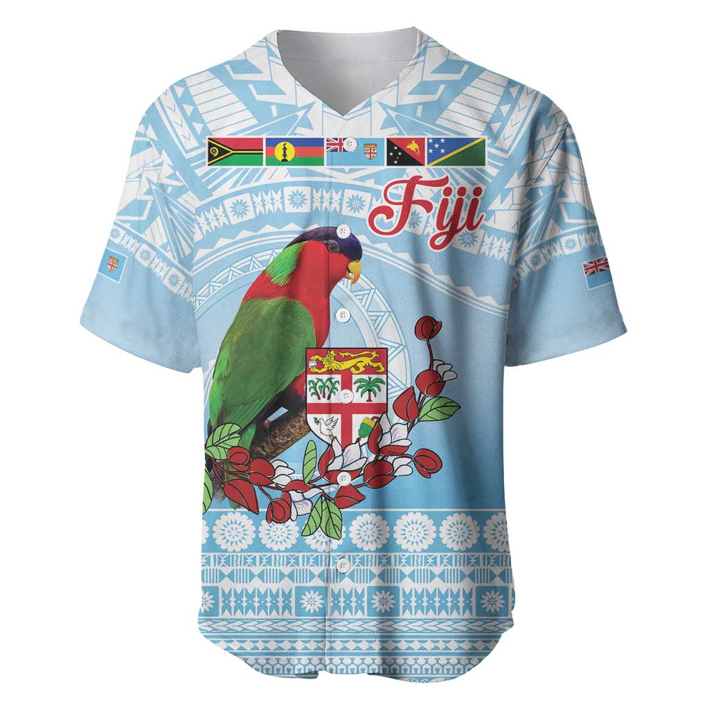 Melanesian Fiji Kula Bird Baseball Jersey with Tagimoucia Masi Tapa Pattern LT9 Blue - Polynesian Pride