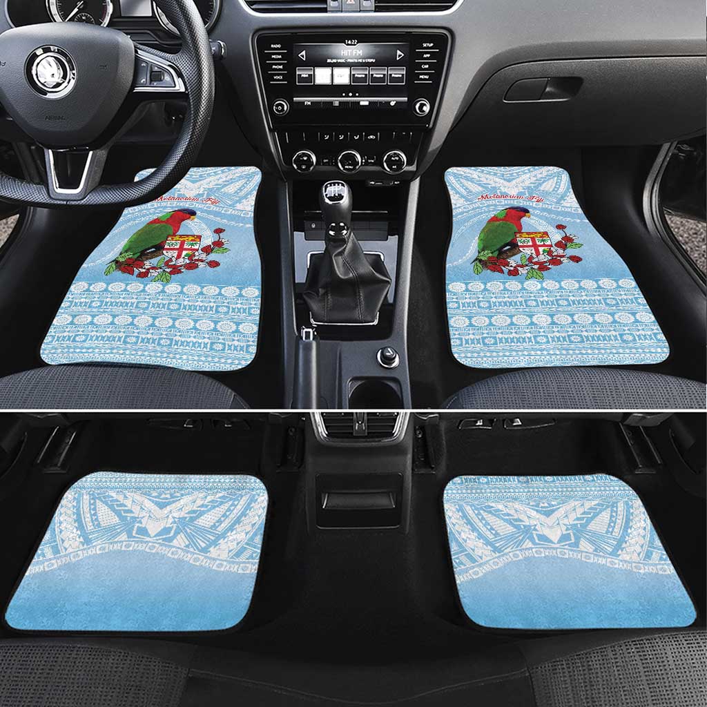 Melanesian Fiji Kula Bird Car Mats with Tagimoucia Masi Tapa Pattern LT9 Set 4pcs Blue - Polynesian Pride