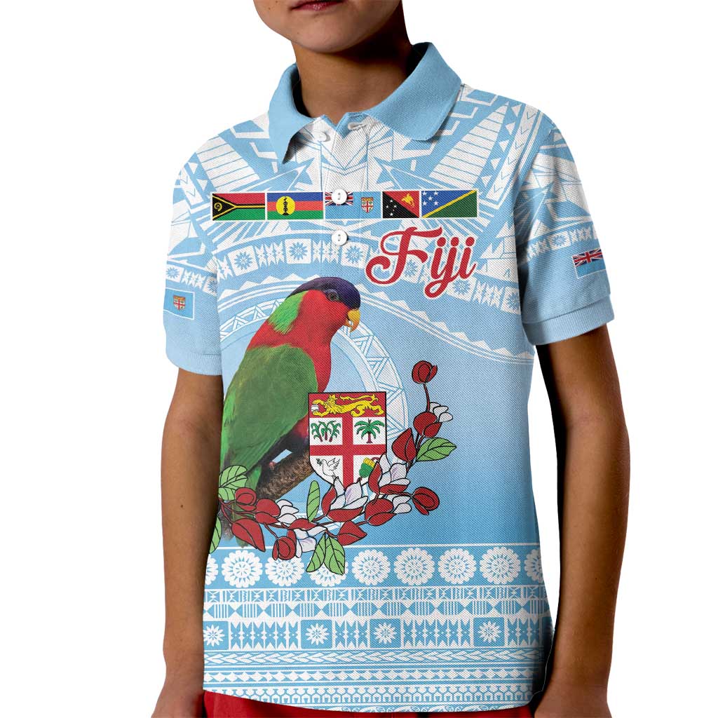 Melanesian Fiji Kula Bird Kid Polo Shirt with Tagimoucia Masi Tapa Pattern