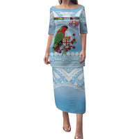 Melanesian Fiji Kula Bird Puletasi with Tagimoucia Masi Tapa Pattern LT9 Long Dress Blue - Polynesian Pride