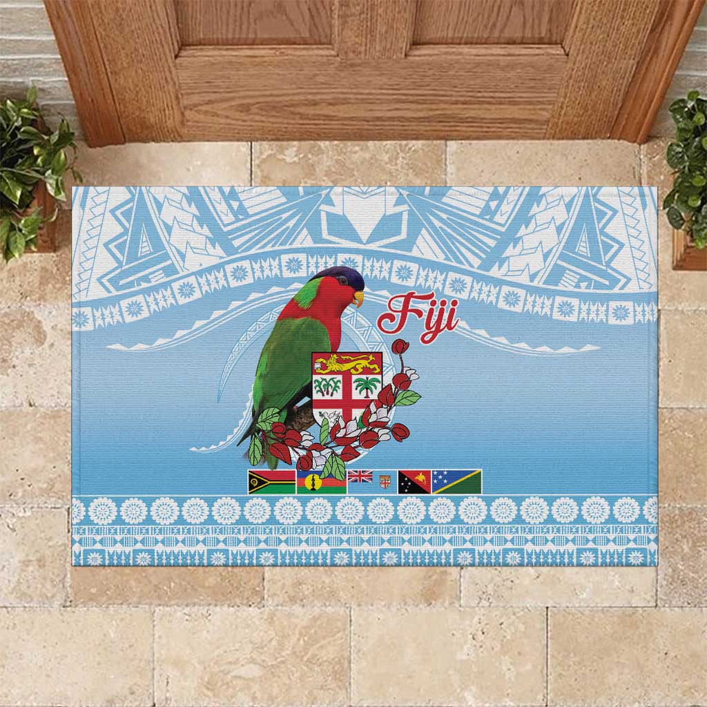 Melanesian Fiji Kula Bird Rubber Doormat with Tagimoucia Masi Tapa Pattern LT9 Blue - Polynesian Pride