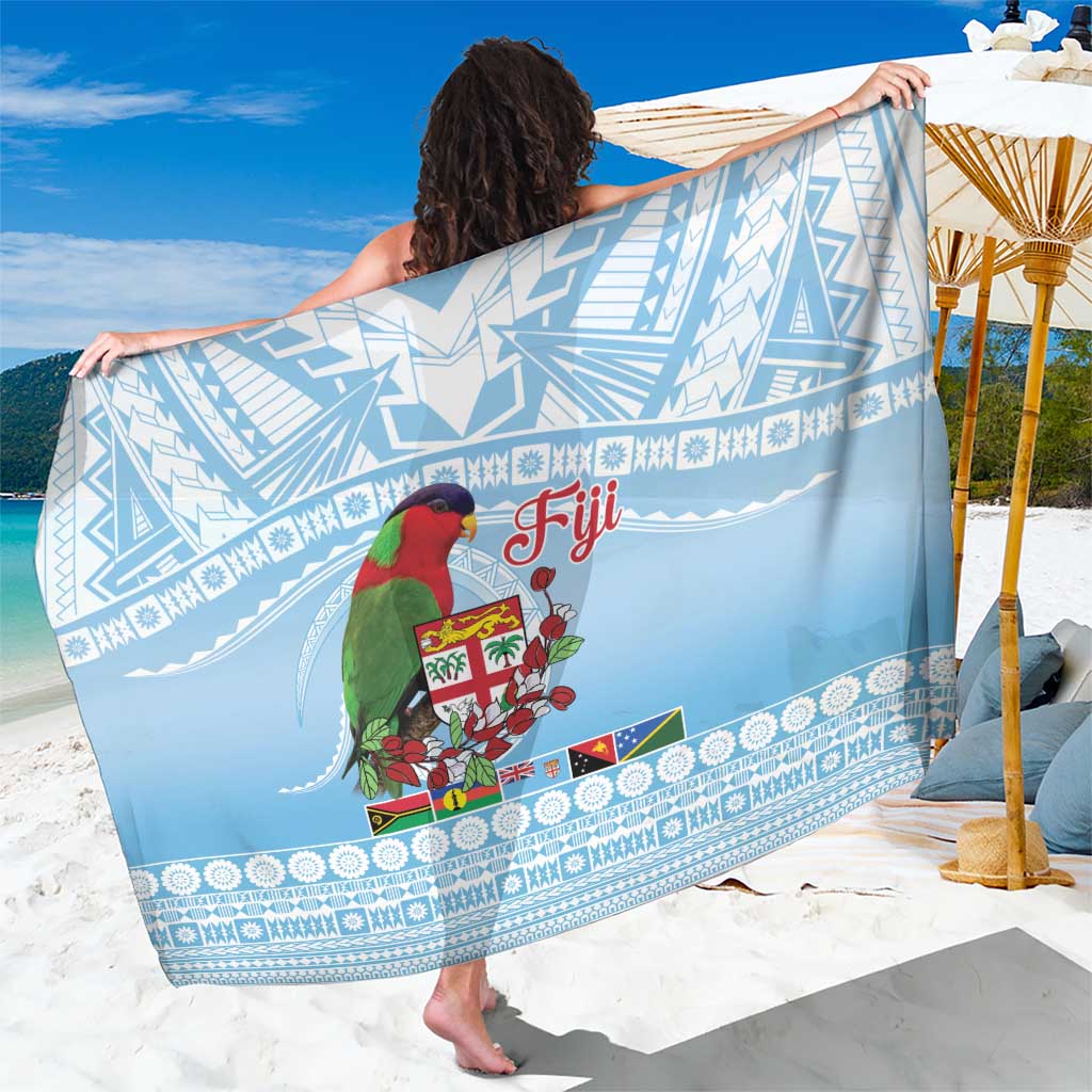 Melanesian Fiji Kula Bird Sarong with Tagimoucia Masi Tapa Pattern LT9 One Size 44 x 66 inches Blue - Polynesian Pride