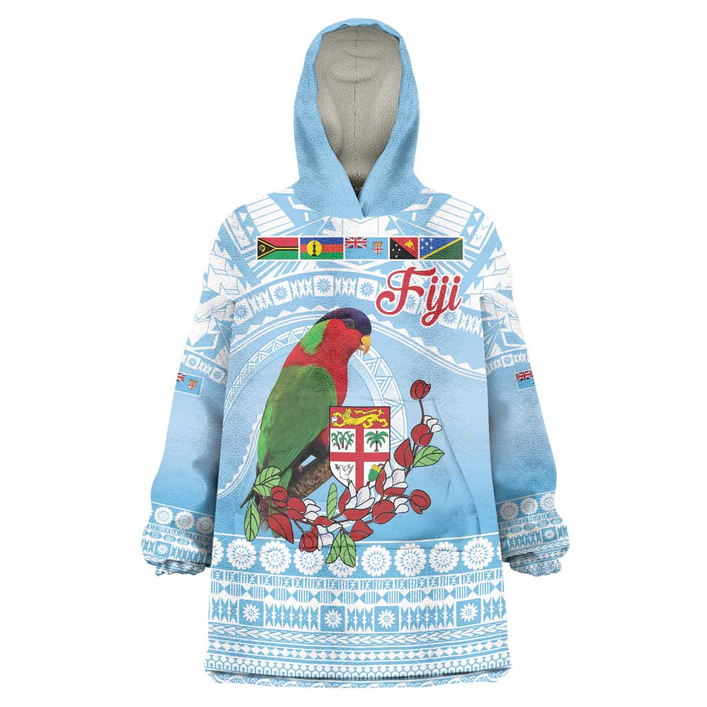 Melanesian Fiji Kula Bird Wearable Blanket Hoodie with Tagimoucia Masi Tapa Pattern LT9 One Size Blue - Polynesian Pride
