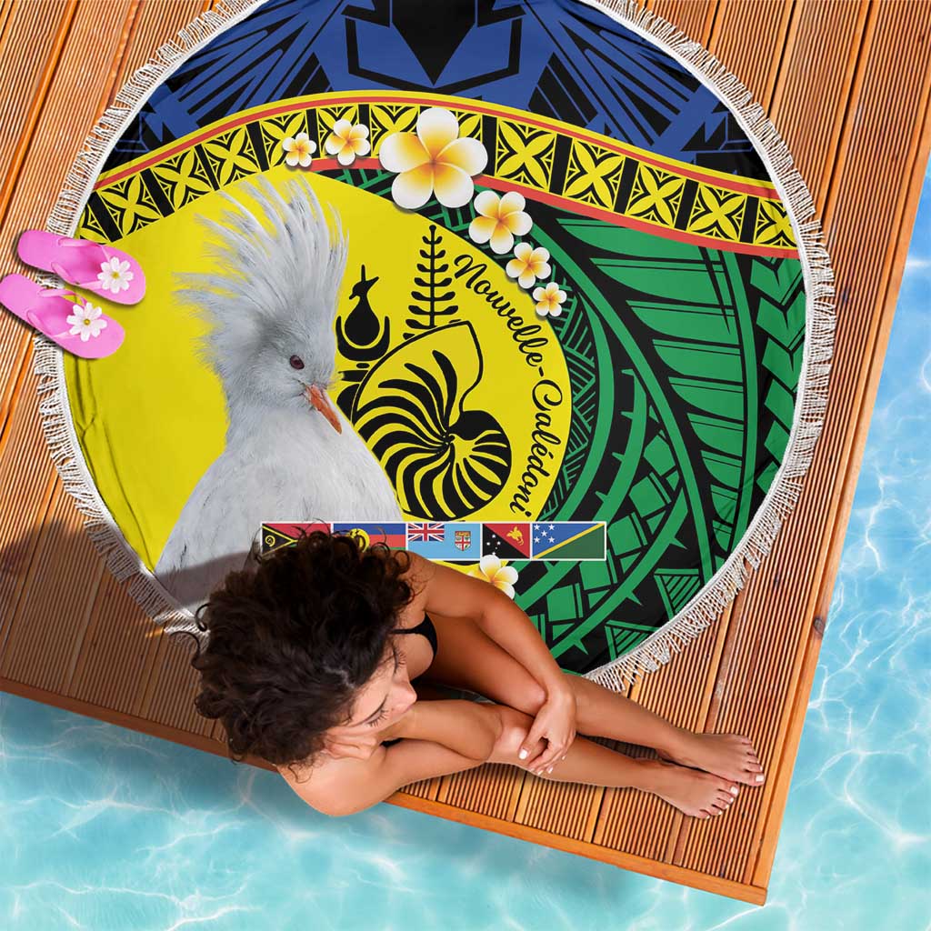 Melanesian New Caledonia Beach Blanket Plumeria Kagu Bird and Nautilus Shell LT9 - Polynesian Pride