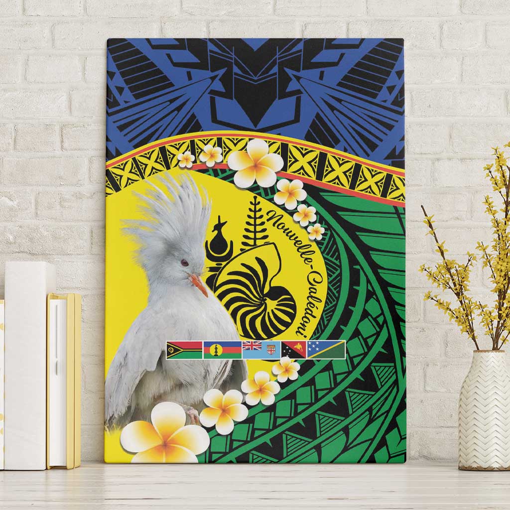 Melanesian New Caledonia Canvas Wall Art Plumeria Kagu Bird and Nautilus Shell LT9 Without Frame Blue - Polynesian Pride