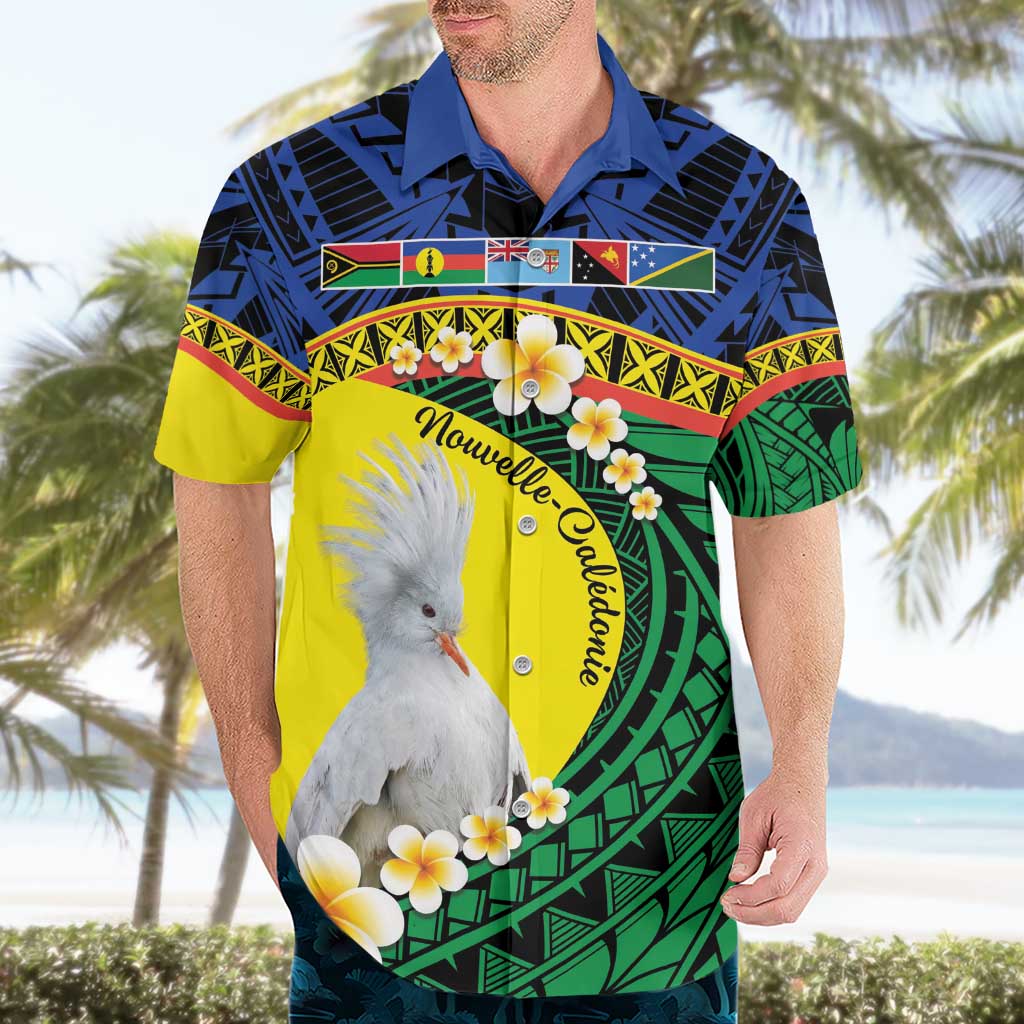 Melanesian New Caledonia Hawaiian Shirt Plumeria Kagu Bird and Nautilus Shell LT9 - Polynesian Pride