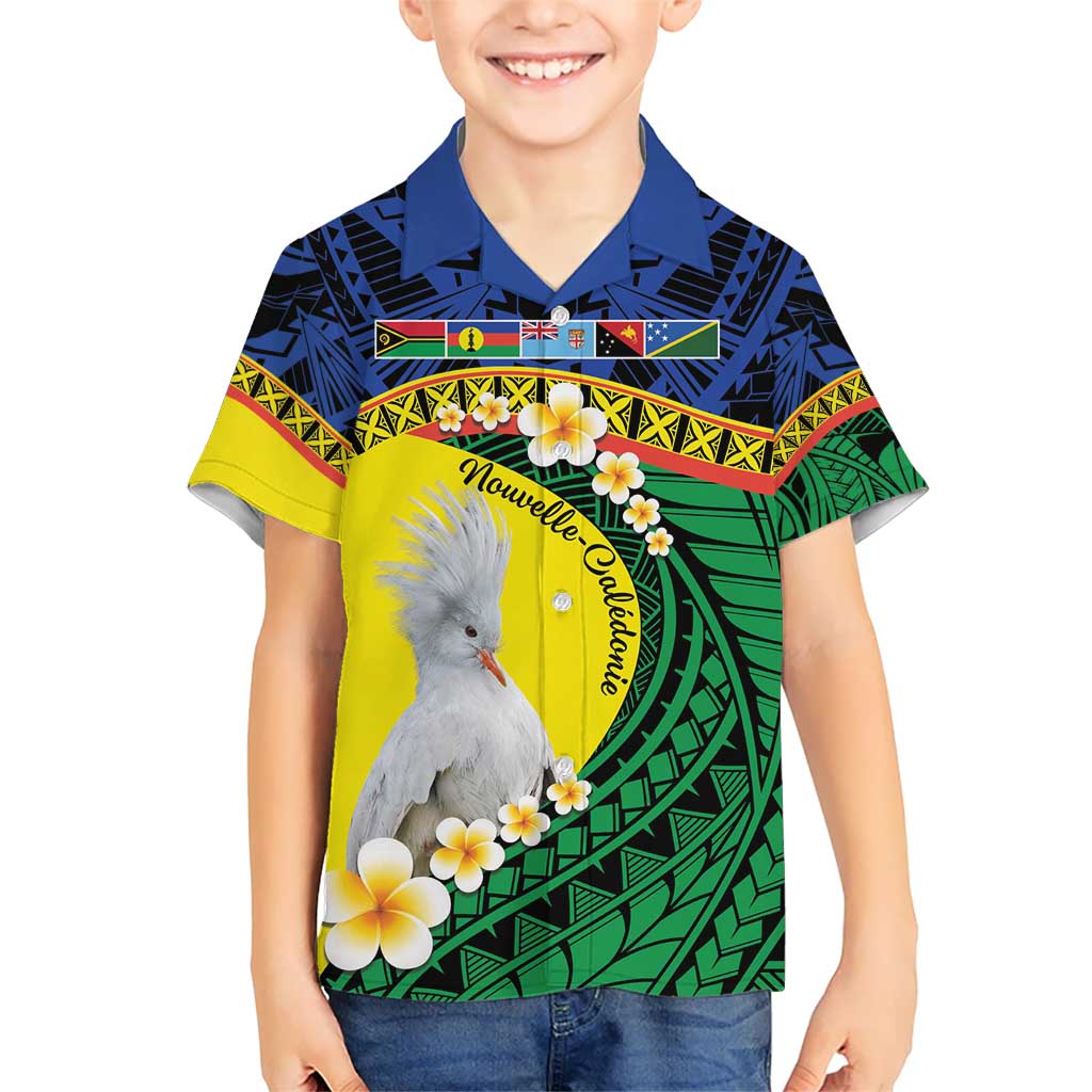 Melanesian New Caledonia Hawaiian Shirt Plumeria Kagu Bird and Nautilus Shell LT9 - Polynesian Pride
